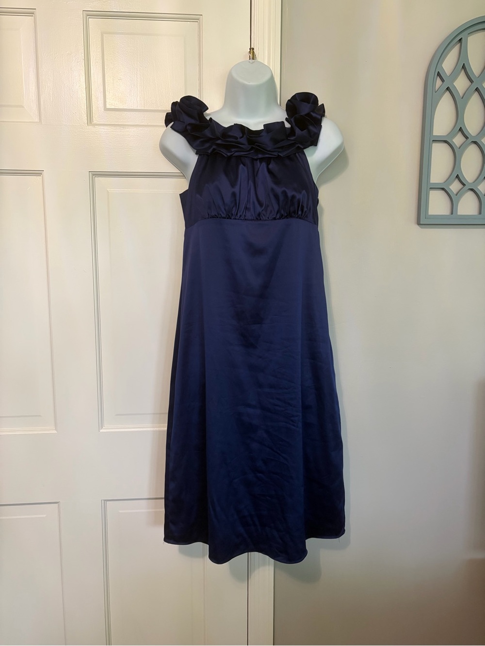 The Limited Navy Ruffled Halter Midi Dress